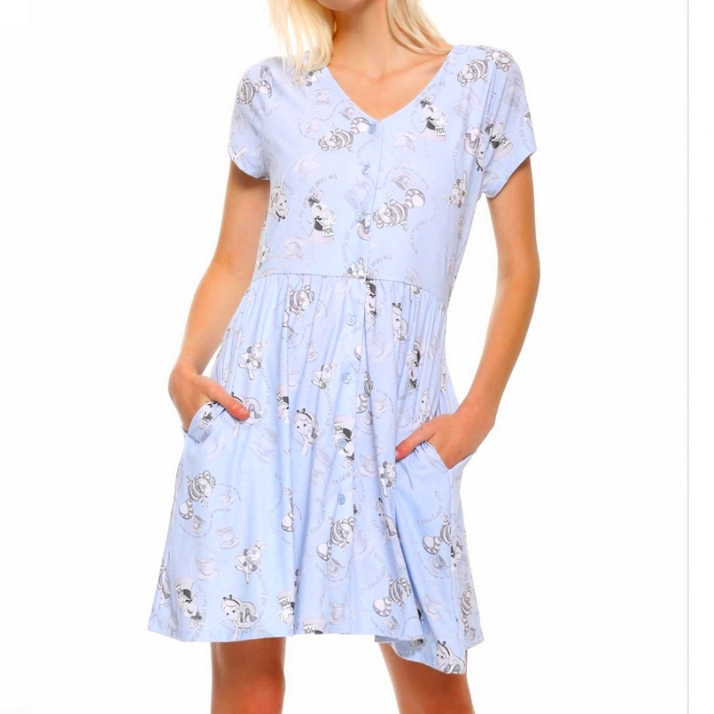 NWT Disney Alice in Wonderland pastel blue casual button-up dress sz:Small